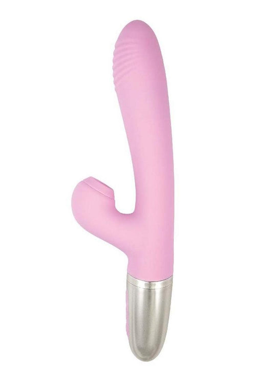 Goddess Tapping Thruster Rechargeable Silicone Vibrator with Clitoral Stimulator - Pink