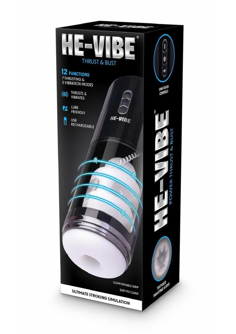 He-Vibe Thrust and Bust Rechargeable Oral Masturbator - Black/Frost