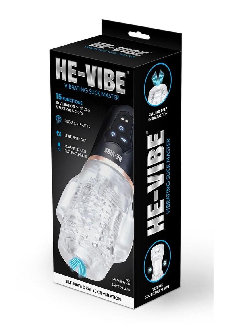 He-Vibe Vibrating Suck Master Rechargeable Masturbator - Black/Clear