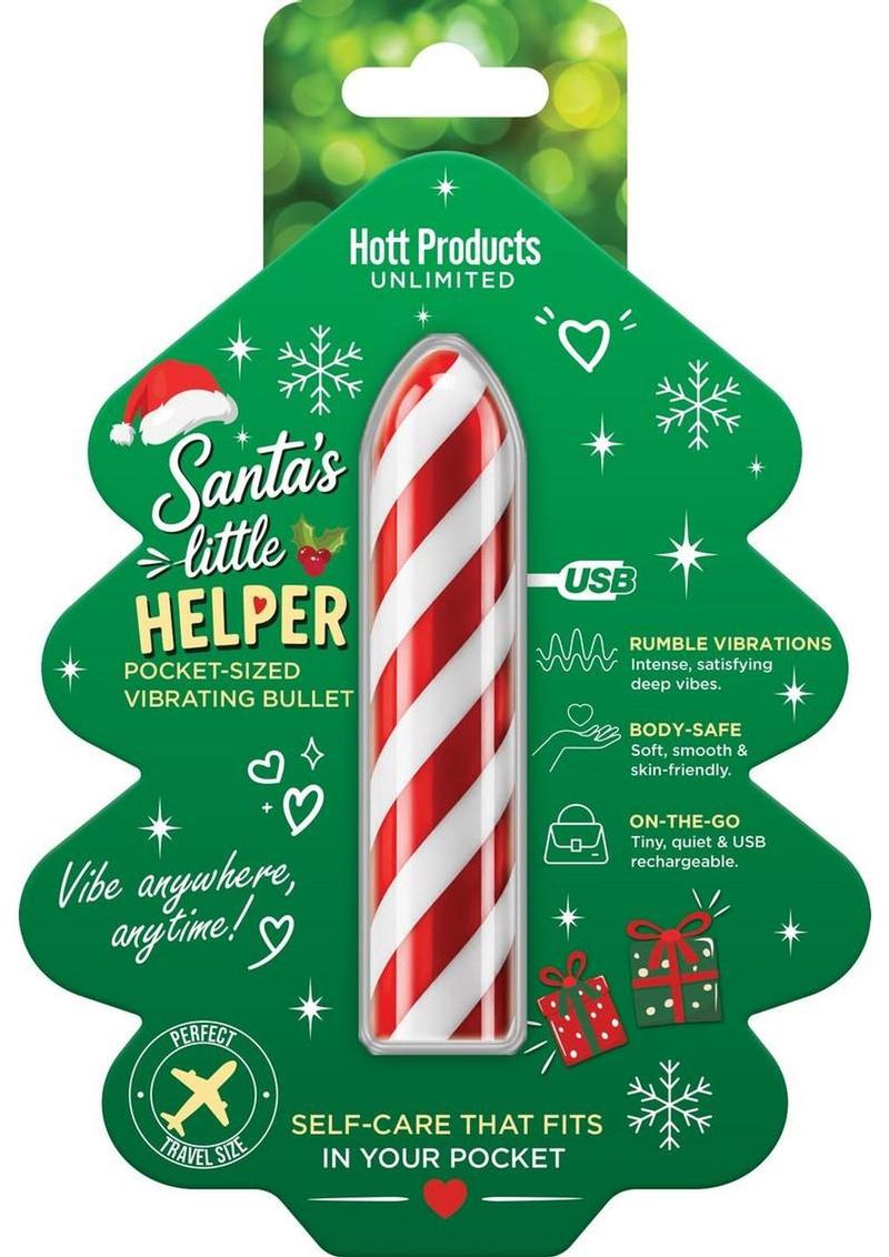 Horny Christmas Santas Little Helper Candy Cane Stripe Rechargeable Silicone Bullet - Red/White