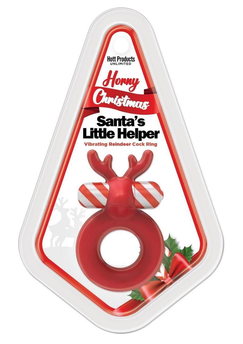 Horny Christmas Santas Little Helper Reindeer Rechargeable Silicone Cock Ring - Red/White