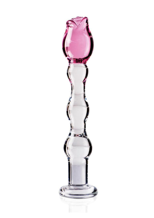Icicles No. 12 Beaded Flower Glass Dildo - Clear/Pink - 7.25in