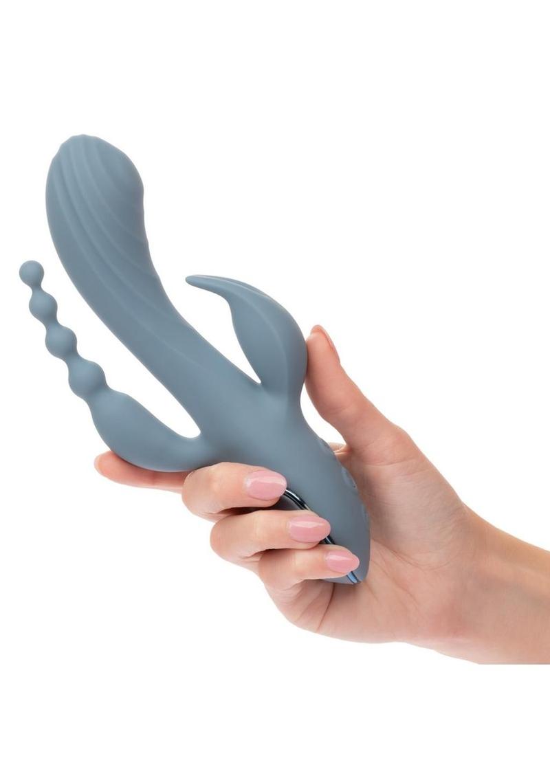 III Triple Ecstasy Rechargeable Silicone Stimulating Massager - Blue