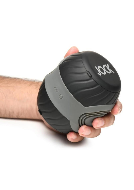 Jock 10x Vibrating and Squeezing Masturbator - Black/Clear/Grey