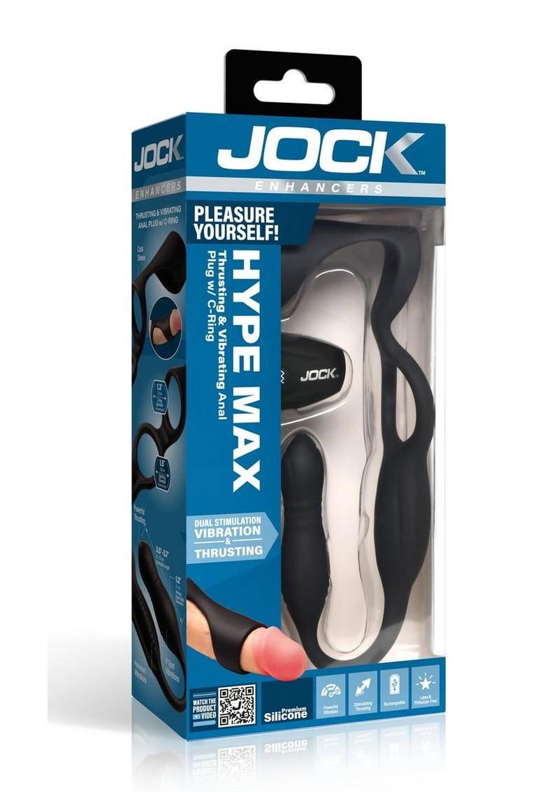 Jock Hype Max Thrusting and Vibrating Rechargeable Silicone Anal Plug with Cock Ring - Black