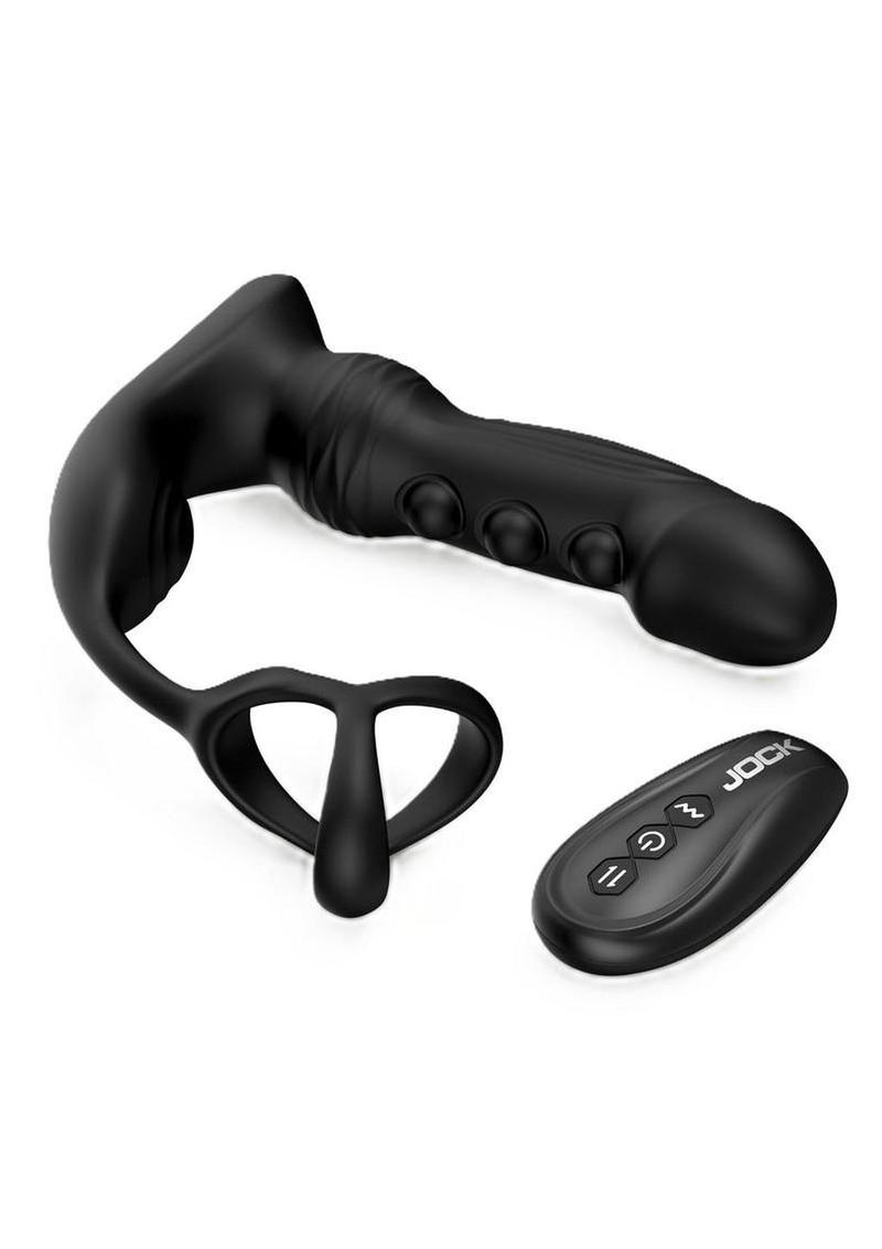 Jock P-Pulse Pulsing Rechargeable Silicone Prostate Vibrator with Remote - Black