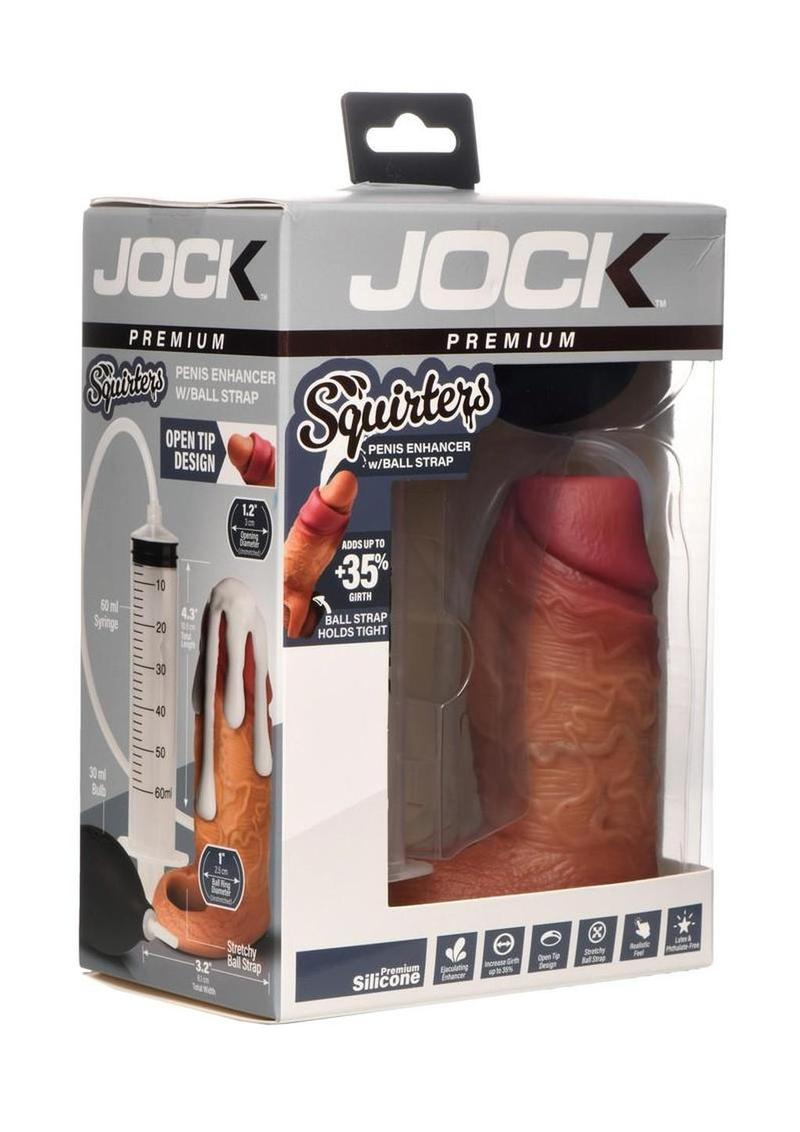 Jock Silicone Penis Squirting Enhancer with Ball Strap - Caramel