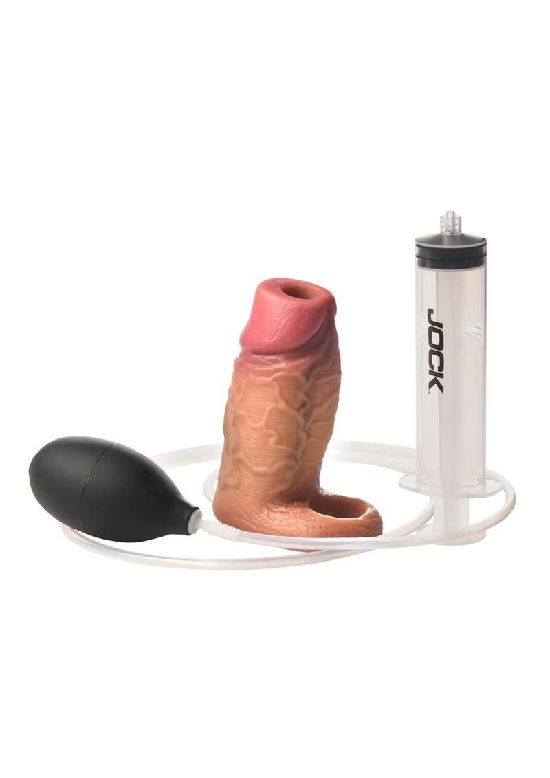 Jock Silicone Penis Squirting Enhancer with Ball Strap - Caramel