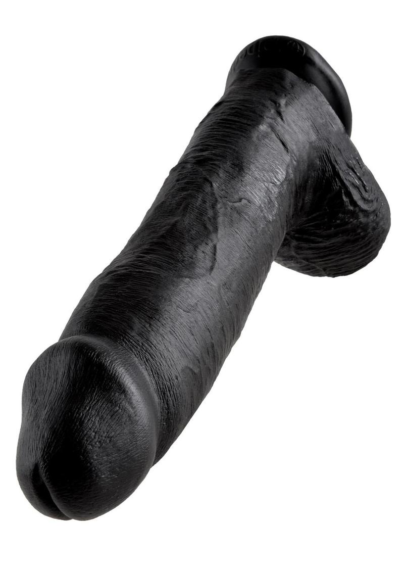 King Cock Dildo with Balls - Black - 12in