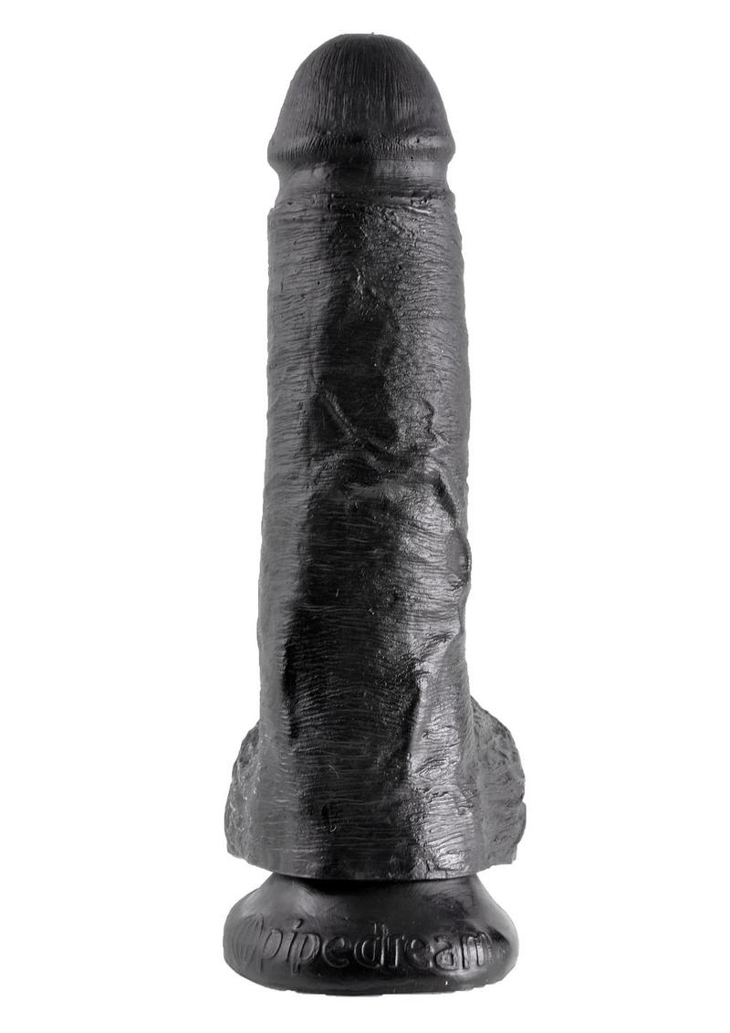 King Cock Dildo with Balls - Black - 8in