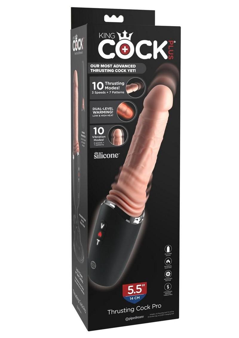 King Cock Plus Thrusting Cock Pro Rechargeable Silicone Dildo - Vanilla - 5.5in