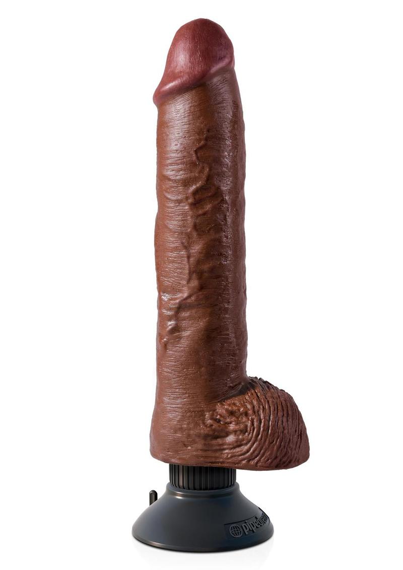 King Cock Vibrating Dildo with Balls - Chocolate - 10in
