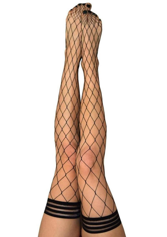 Kixies Michelle Large Net Fishnet Thigh High - Size D - Black - XLarge