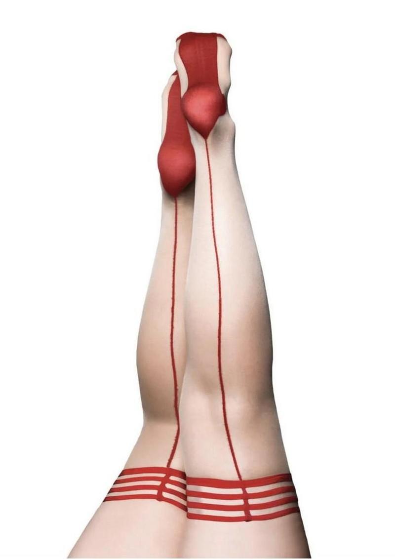 Kixies Whitney Sheer with Back Seam Thigh High - Size C - Nude/Red - Large