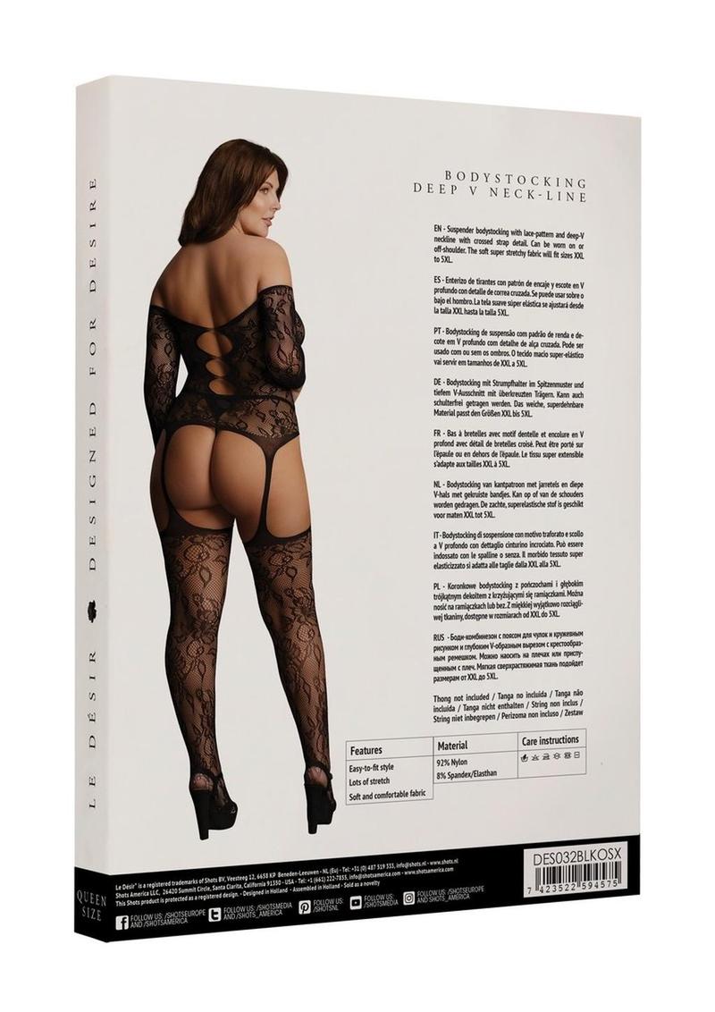 Le Desir Duo Net High Neck Bodystocking - Black - Queen