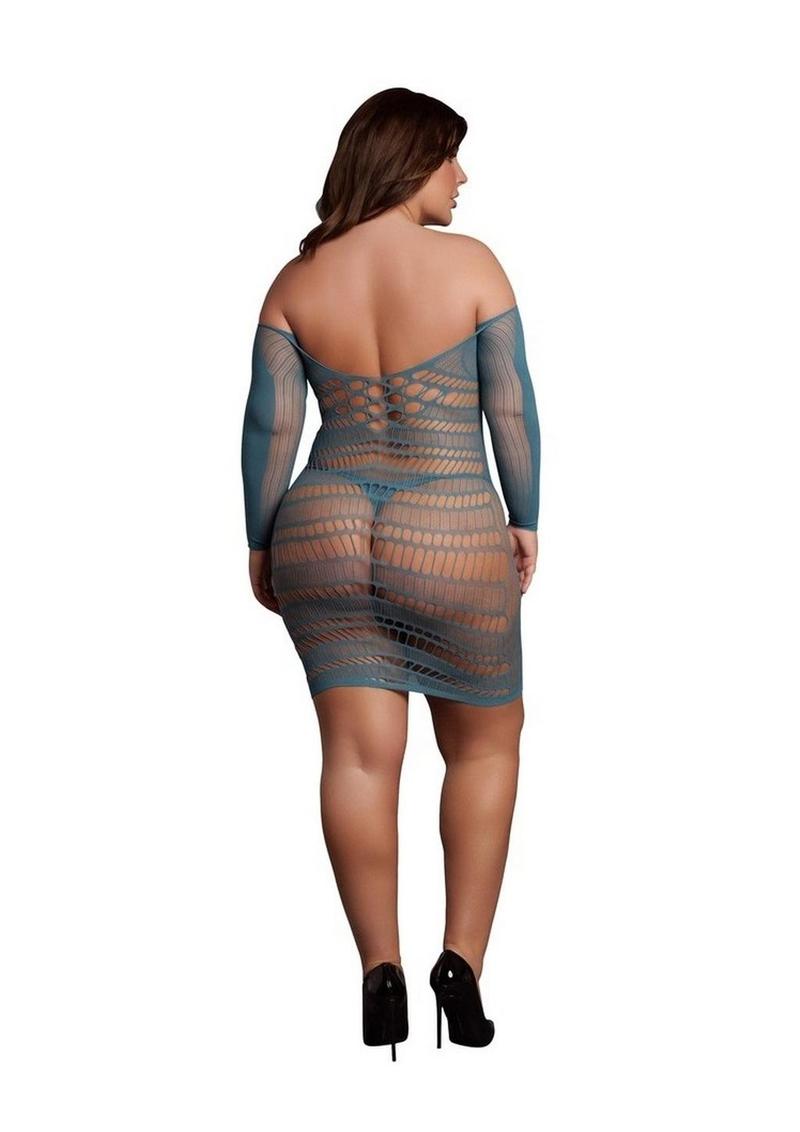 Le Desir Long Sleeved Net Mini Dress - Blue - Queen