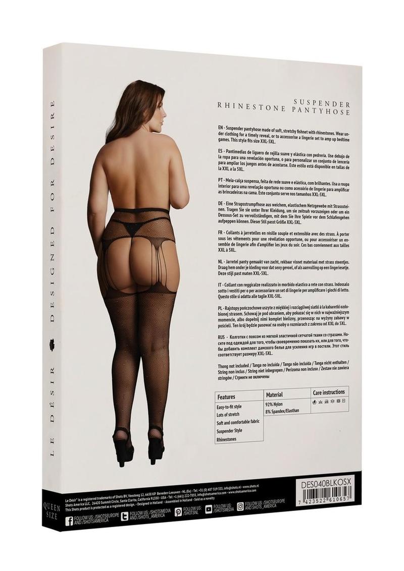 Le Desir Suspender Rhinestone Pantyhose - Black - Queen