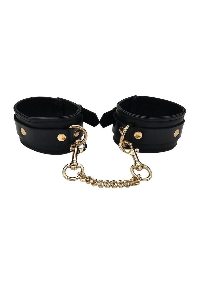 Leather Plain Wrist Cuff with Gold Accessories – After Dark Toys