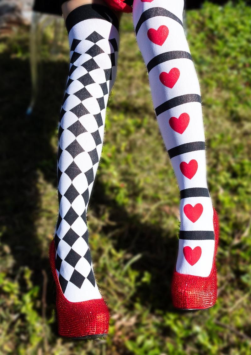 Leg Avenue Harlequin and Heart Thigh High - Black/Multicolor/Red/White - One Size