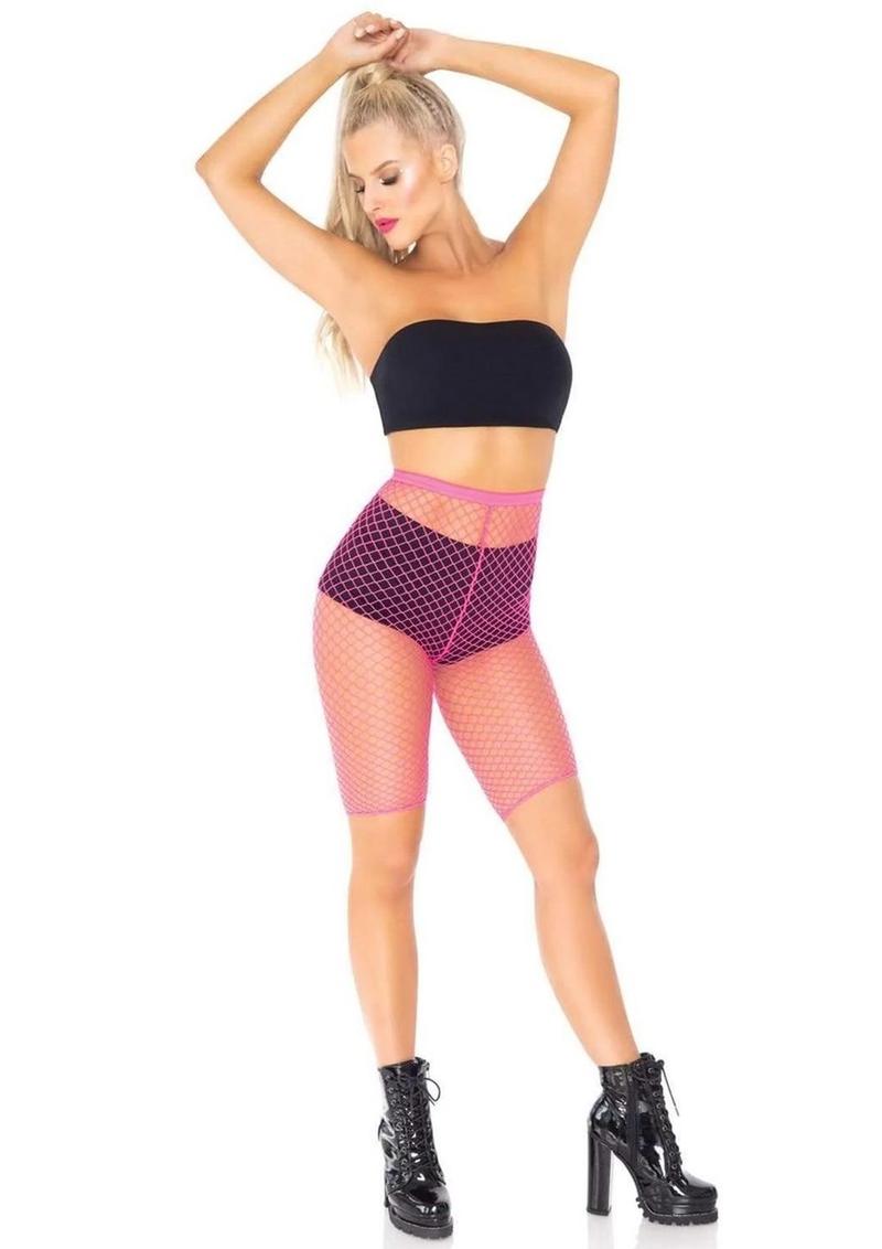 Leg Avenue Industrial Net Biker Shorts - Neon Pink/Pink - One Size