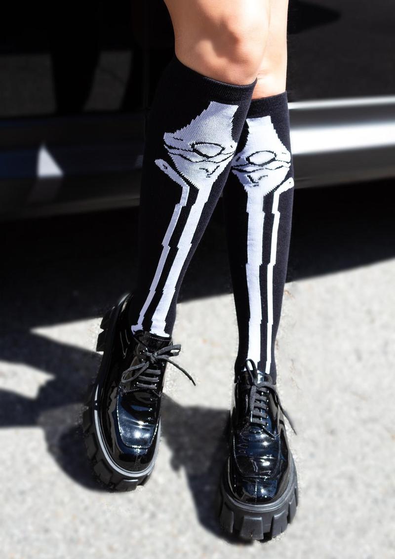 Leg Avenue Skeleton Over The Knee Socks - Black/White - One Size