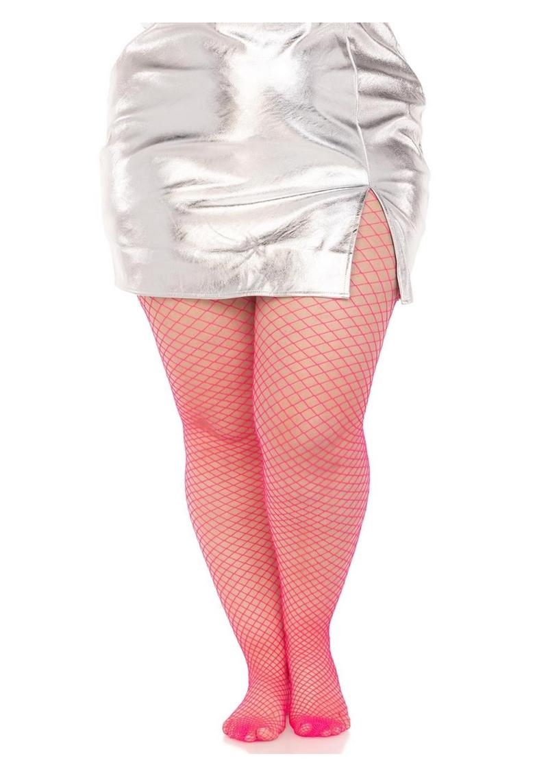 Leg Avenue Spandex Industrial Net Tights - 1x-2x - Neon Pink