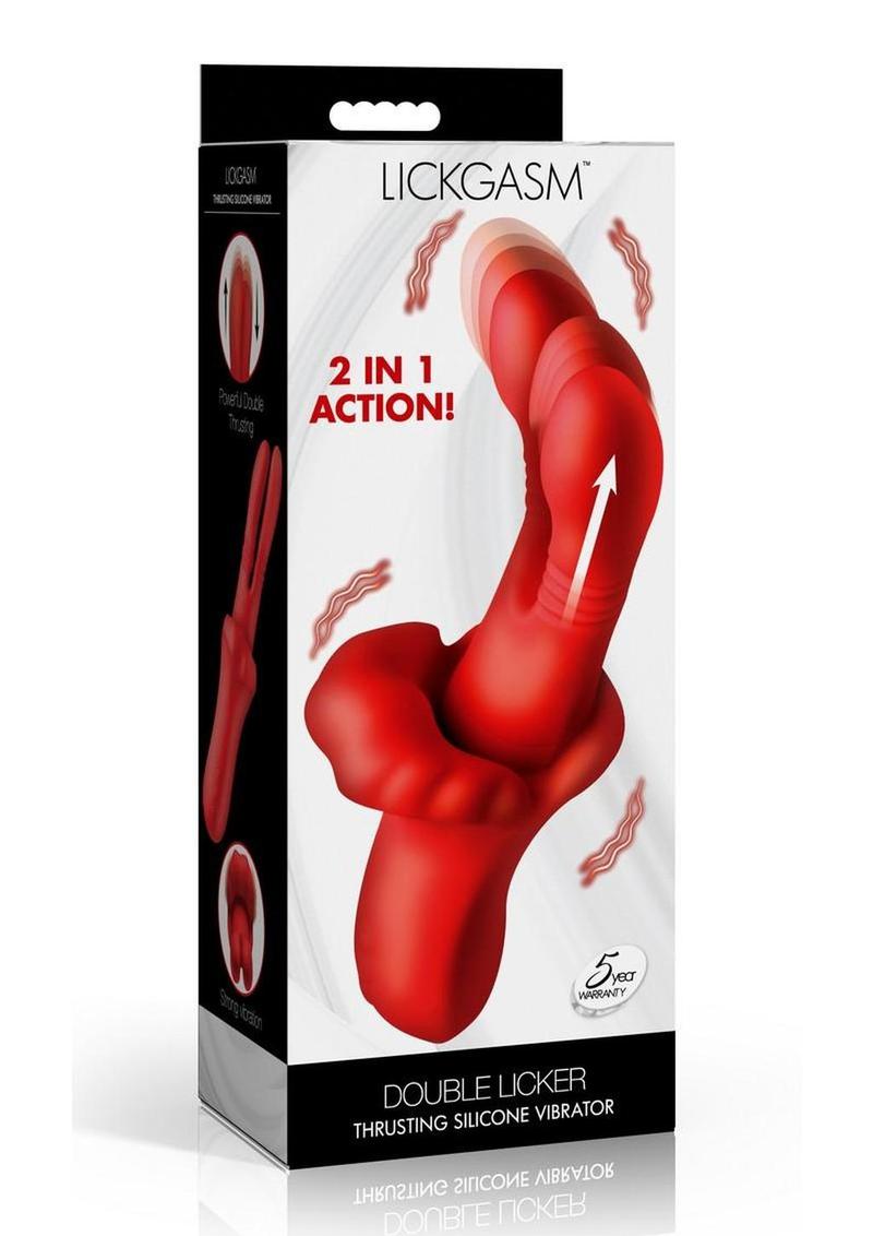 Lickgasm Double Licker Thrusting Rechargeable Silicone Vibrator - Red