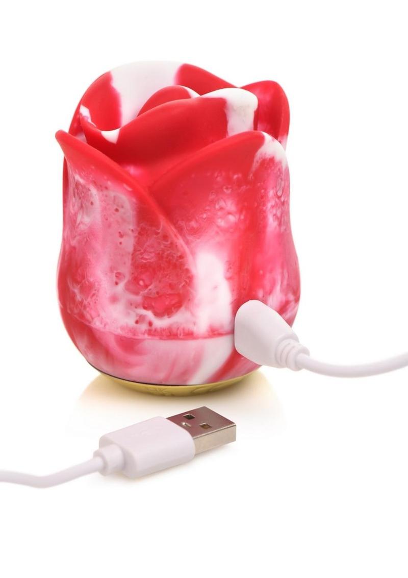 Lickgasm Sweet Kiss Kissing and Vibrating Rechargeable Silicone Clitoral Stimulator - Red/White Swirl - Red/White
