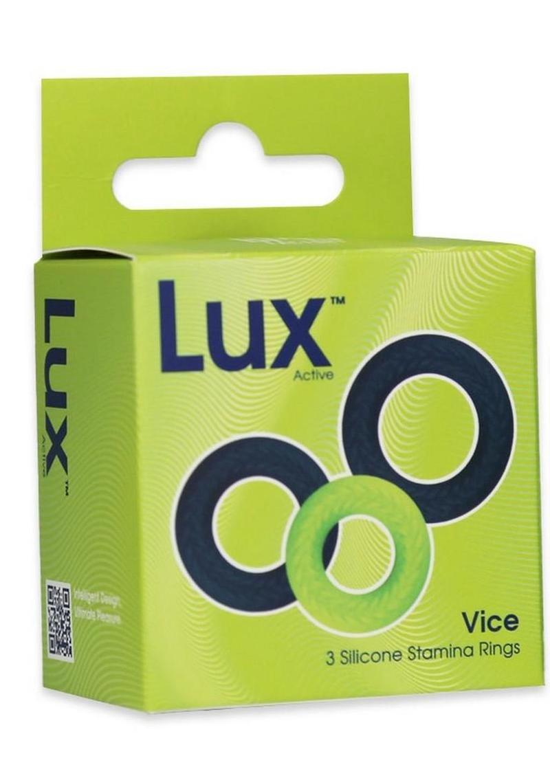 Lux Active Core Silicone Stamina Rings - Green/Navy - 3 Pack