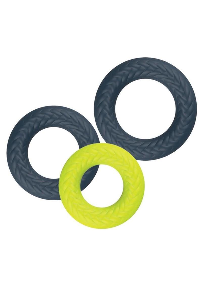 Lux Active Core Silicone Stamina Rings - Green/Navy - 3 Pack