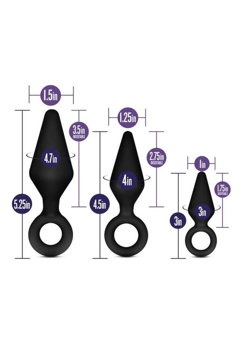 Luxe Night Rimmer Silicone Anal Kit - Black - 3 Piece Kit