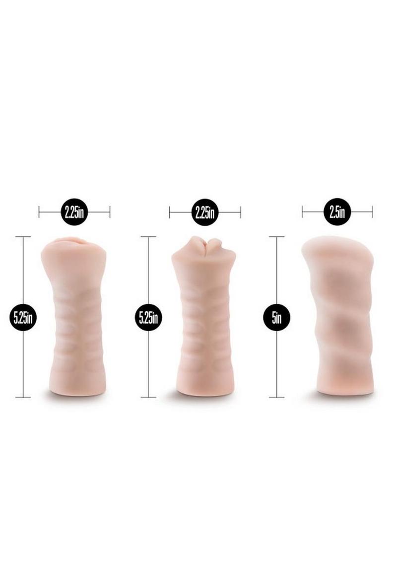 M For Men Soft and Wet Self-Lubricating Vibrating Masturbator Kit - Flesh/Vanilla - Set Of 3