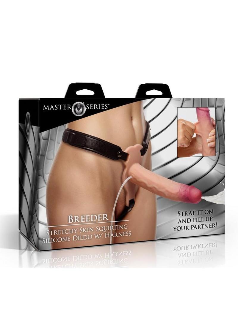 Master Series Breeder Stretchy Skin Squirting Strap-On Silicone Dildo with Harness - Vanilla