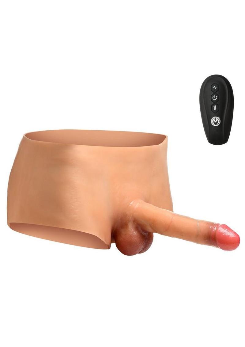 Master Series Ramming Briefs Thrusting and Vibrating Silicone Rechargeable Penis Panties with Remote - Vanilla - Small