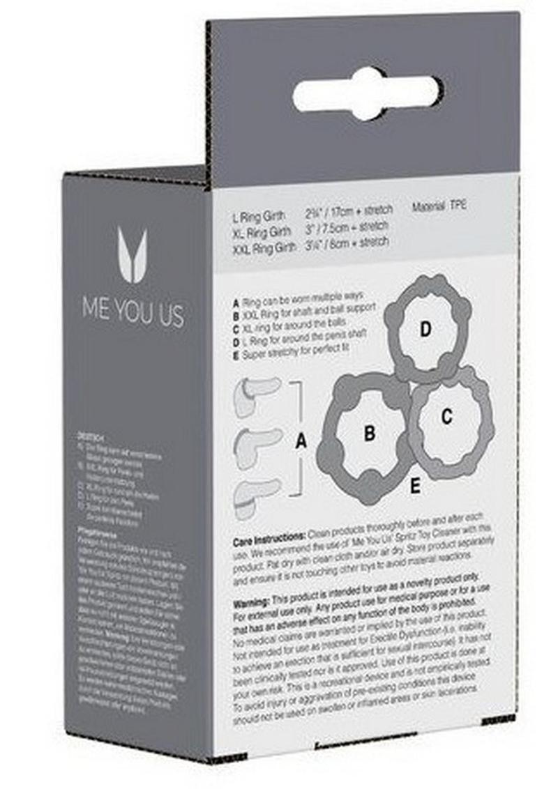 ME YOU US Easy Squeeze Cock Ring - Black - 3 Piece Set/Set