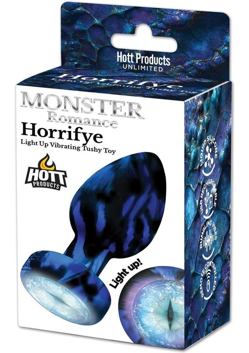 Monster Romance Horrifye Silicone Rechargeable Light Up Anal Plug with Remote - Aqua/Black