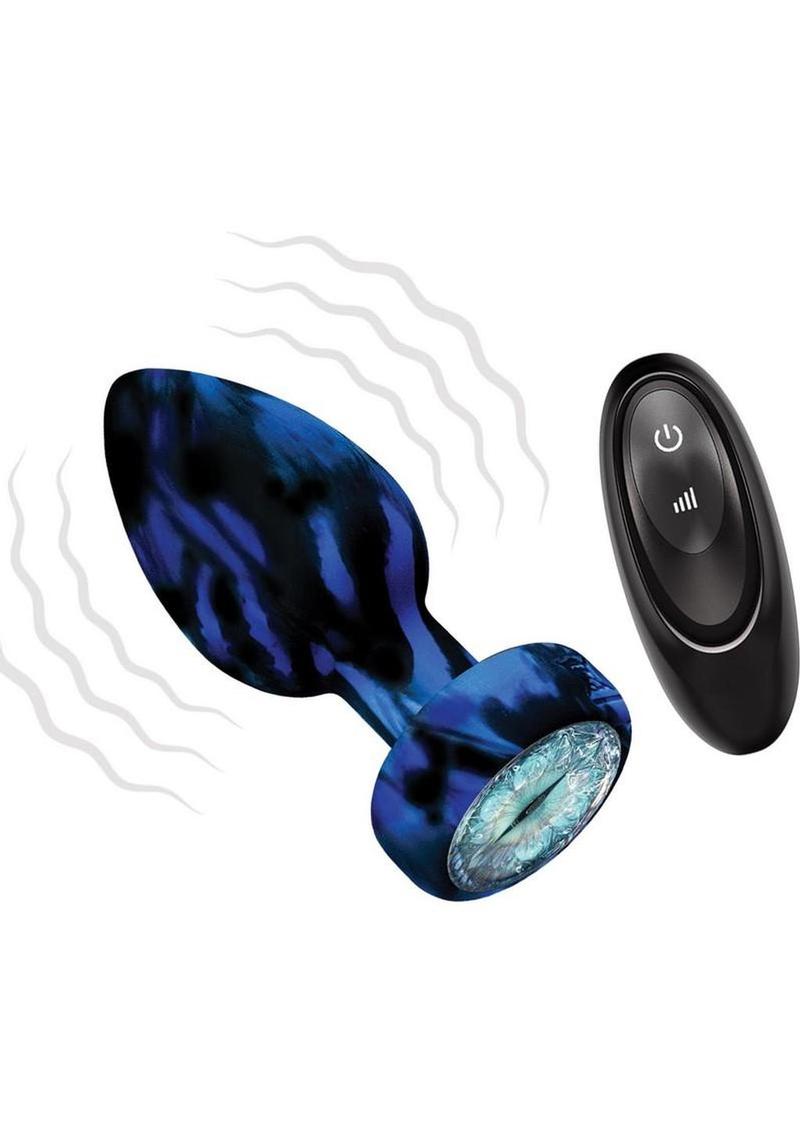 Monster Romance Horrifye Silicone Rechargeable Light Up Anal Plug with Remote - Aqua/Black