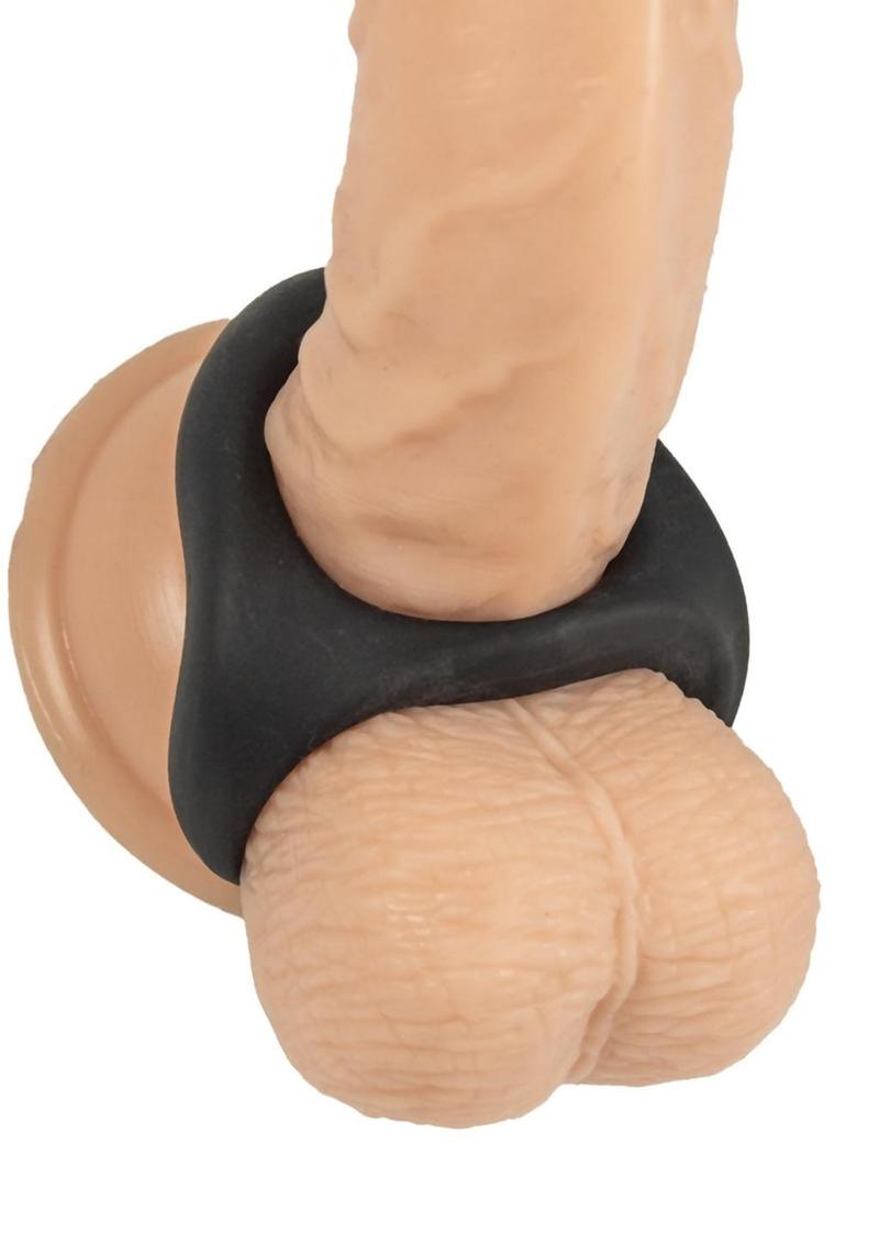 My Cockring Double Ring Silicone Cock and Scrotum Ring - Black
