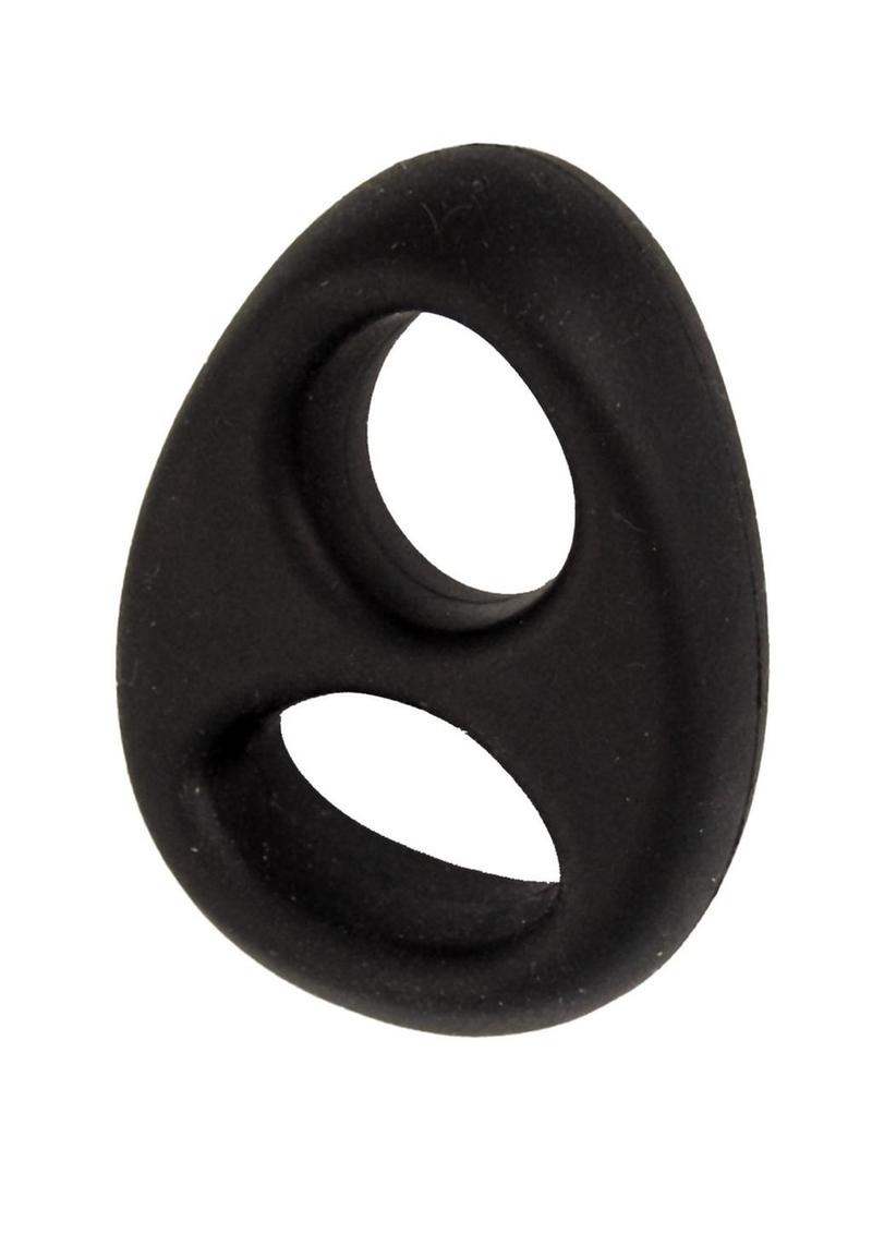 My Cockring Double Ring Silicone Cock and Scrotum Ring - Black