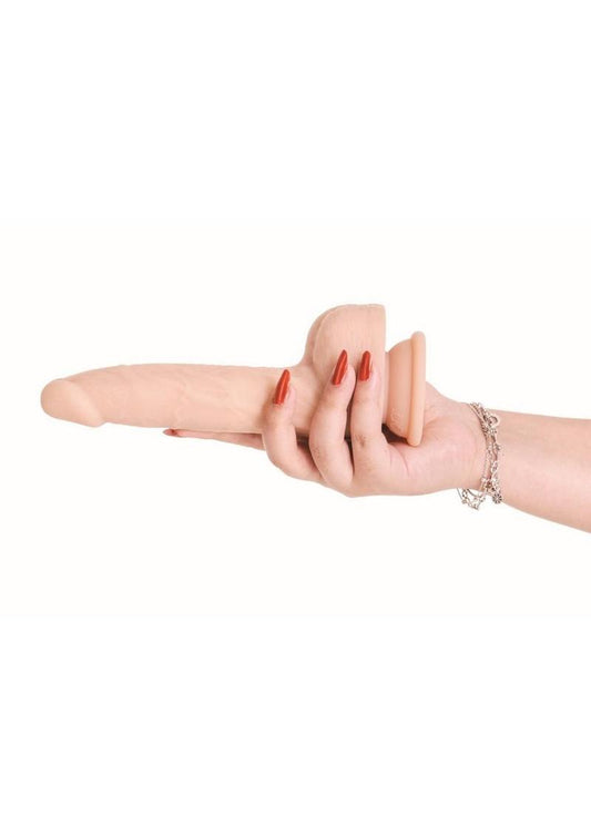 Naked Addiction Maximum Thrusting and Vibrating Rechargeable Silicone Dong with Remote Control - Vanilla - 8.5in
