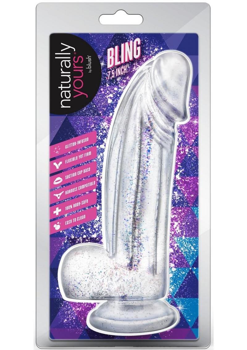 Naturally Yours Bling Dildo with Balls 7.5in - Sparkling - Clear