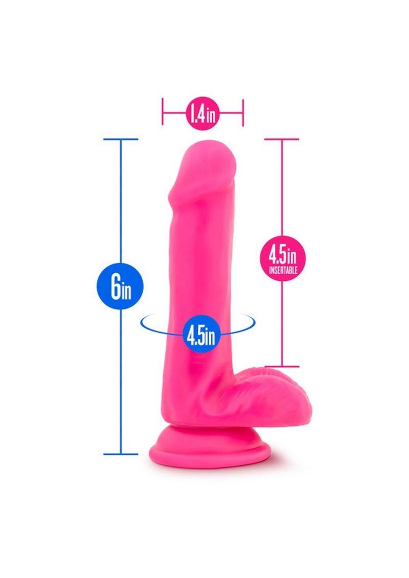 Neo Dual Density Dildo with Balls - Neon Pink/Pink - 6in