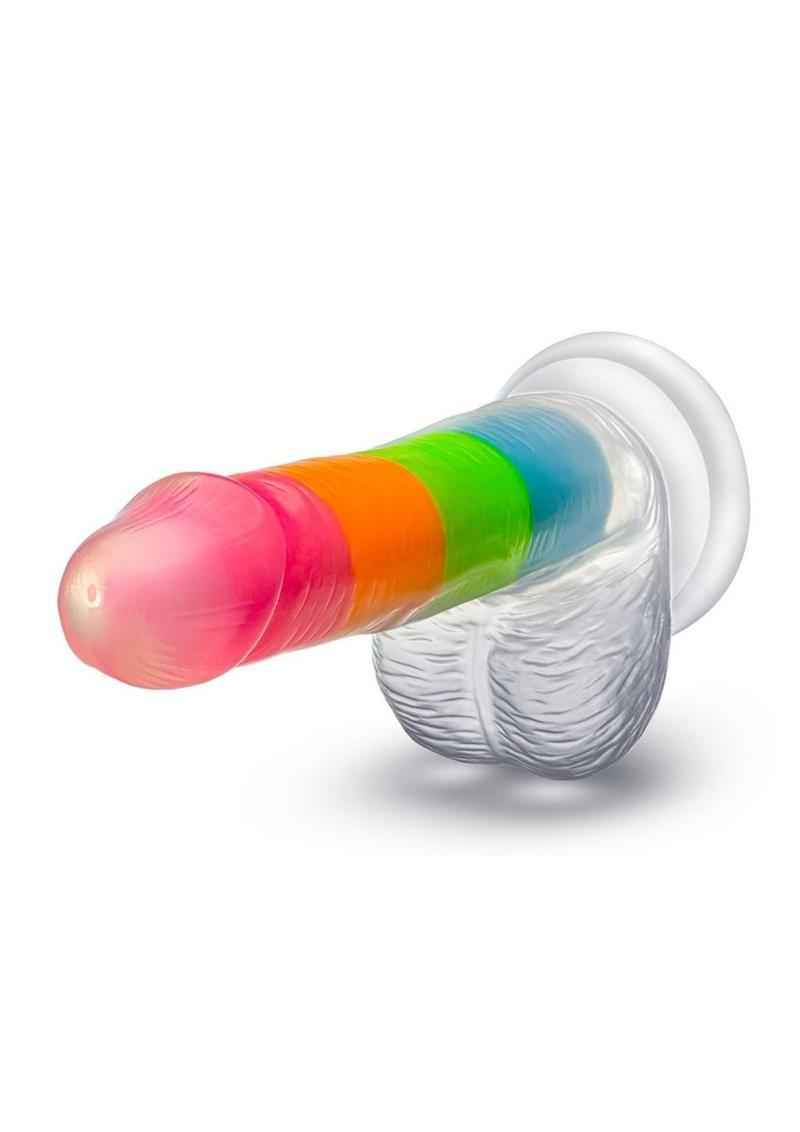 Neo Elite Glow In The Dark Silicone Rainbow Rave Dildo - Glow In The Dark/Multicolor - 6.5in