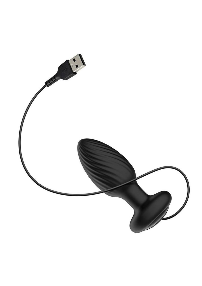 Nexus Tornado Rechargeable Silicone Rotating Butt Plug with Remote - Black - Medium