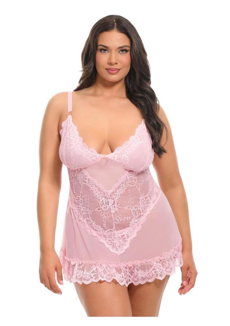 Oh LA LA Cheri Forever Valentine Babydoll Plus - 1x/2x - Pink
