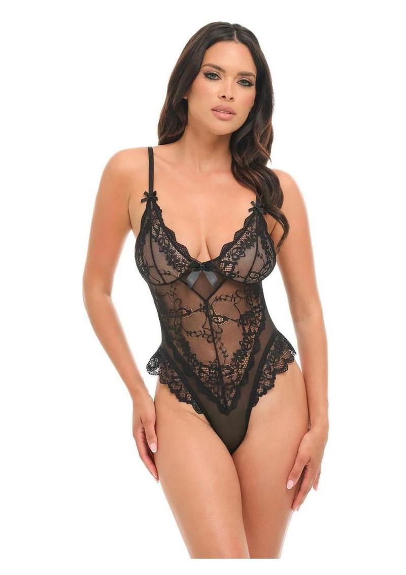 Oh LA LA Valentine Sheer Lace Teddy - Black - Small
