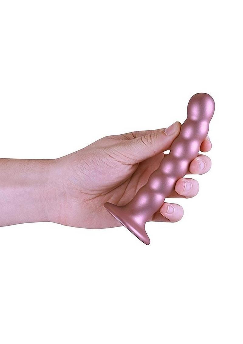 Ouch! Beaded G-Spot Silicone Dildo 5in - Metallic - Rose Gold