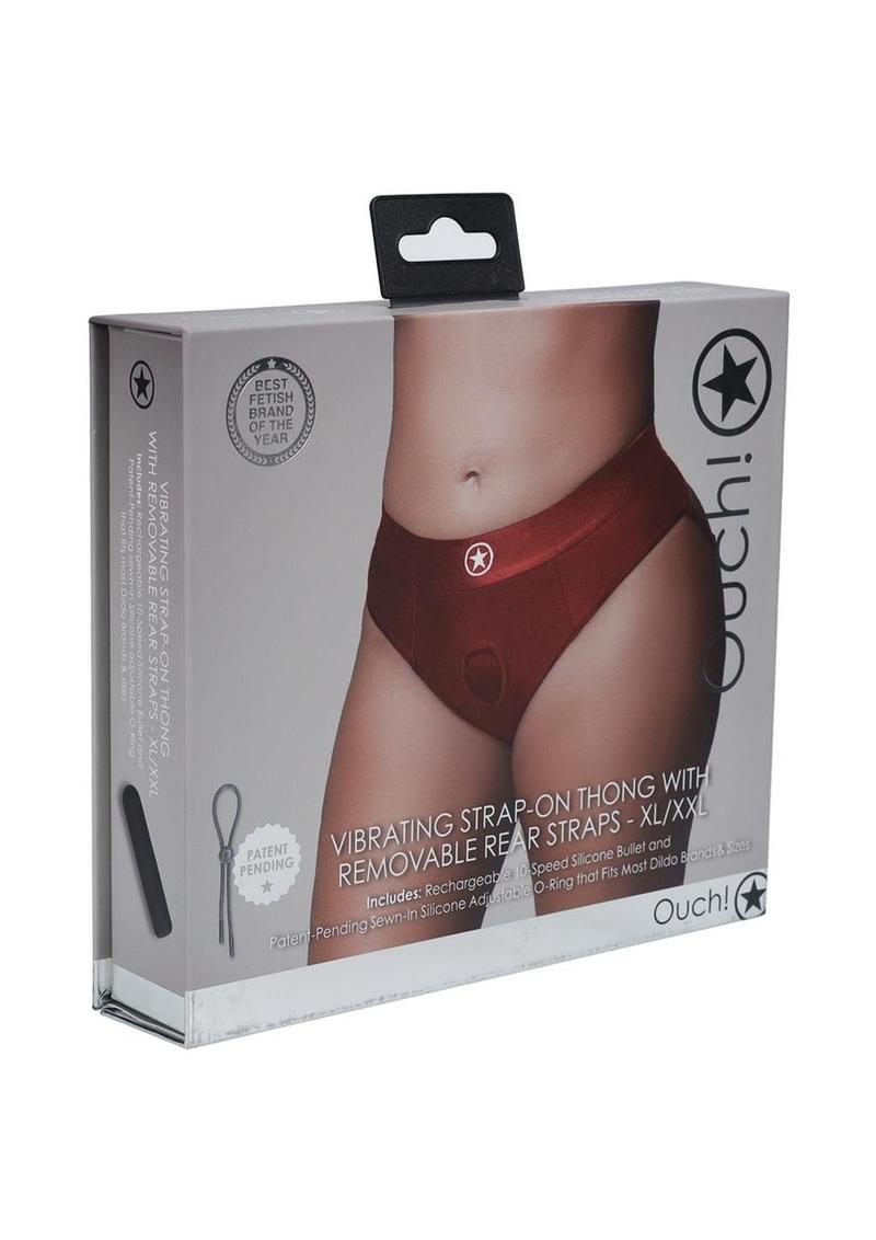 Ouch! Vibrating Strap-On Thong Rechargeable - Red - XLarge/XXLarge
