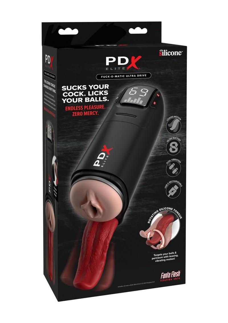 Pdx Elite Fuck-O-Matic Ultra Drive Rechargeable Masturbator with Tongue - Vanilla