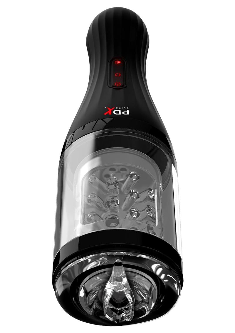 Pipedream Extreme Elite Rechargeable Talk Dirty Rotobator Masturbator - Pussy - Black/Clear/Flesh
